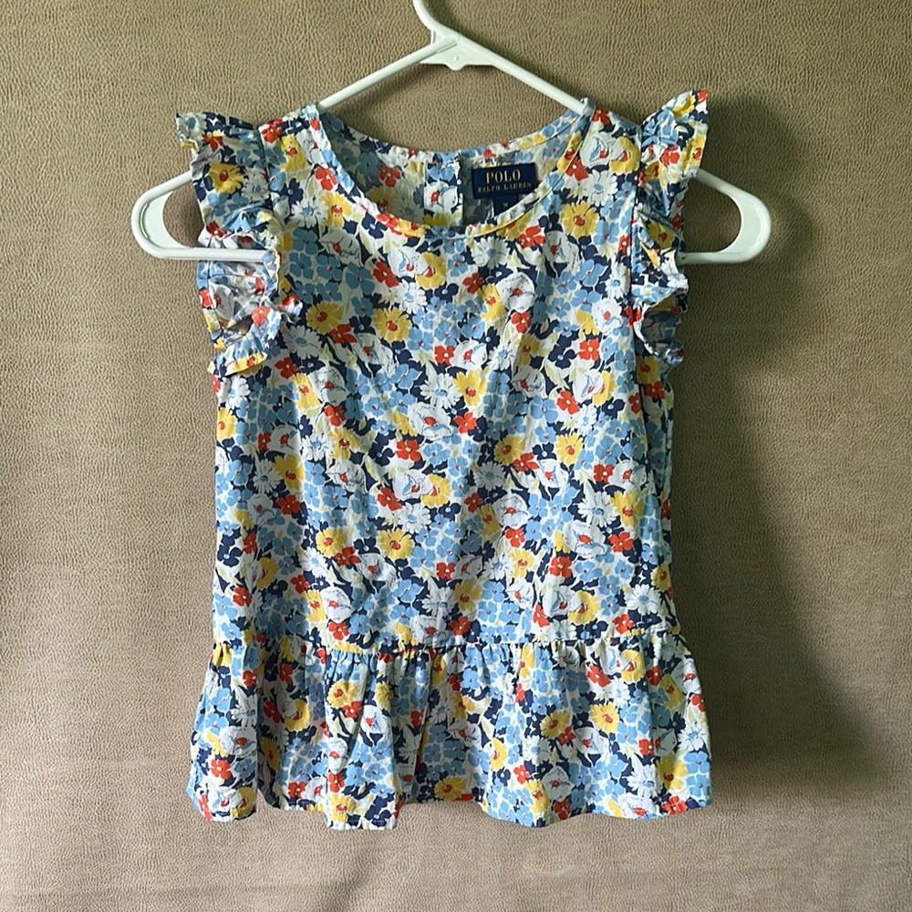 Polo by Ralph Lauren Blue Sleeveless Ruffled  Blouse Size 10